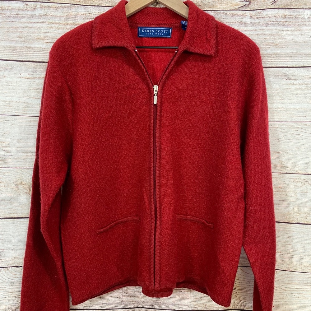 Karen Scott 100% wool sweater jacket size XL
